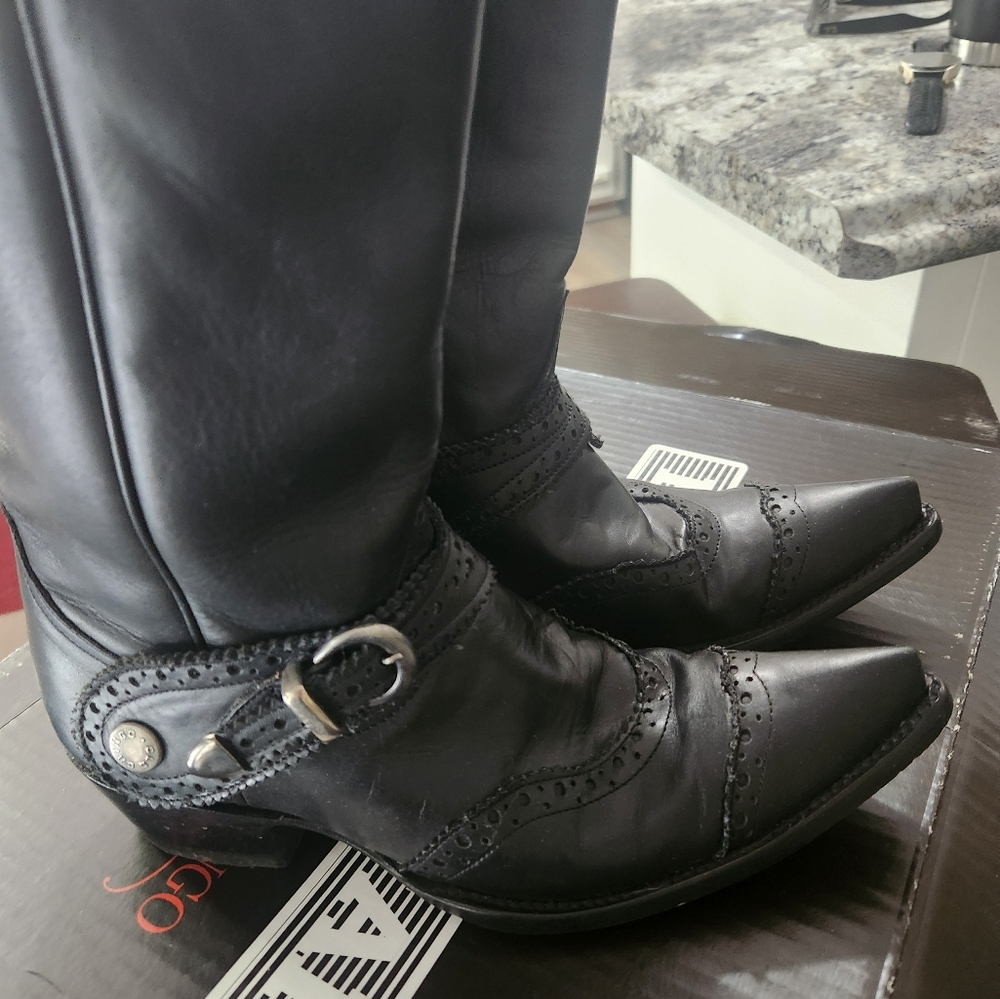 Old GRINGO BY BOOT STAR BLACK HARNESS BOOTS